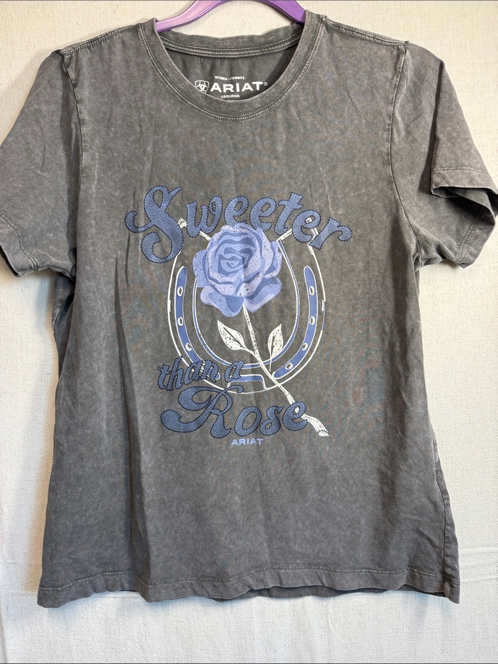 Ariat Gray Tee with Blue Rose Graphic